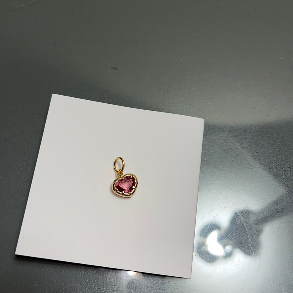 14K YG Button Set Pink Tourmaline Heart Pendant